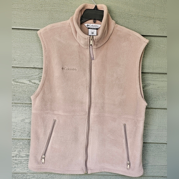 Columbia Full-Zip High Neck Pockets Tan Fleece Vest Mens Size Medium - Picture 1 of 4